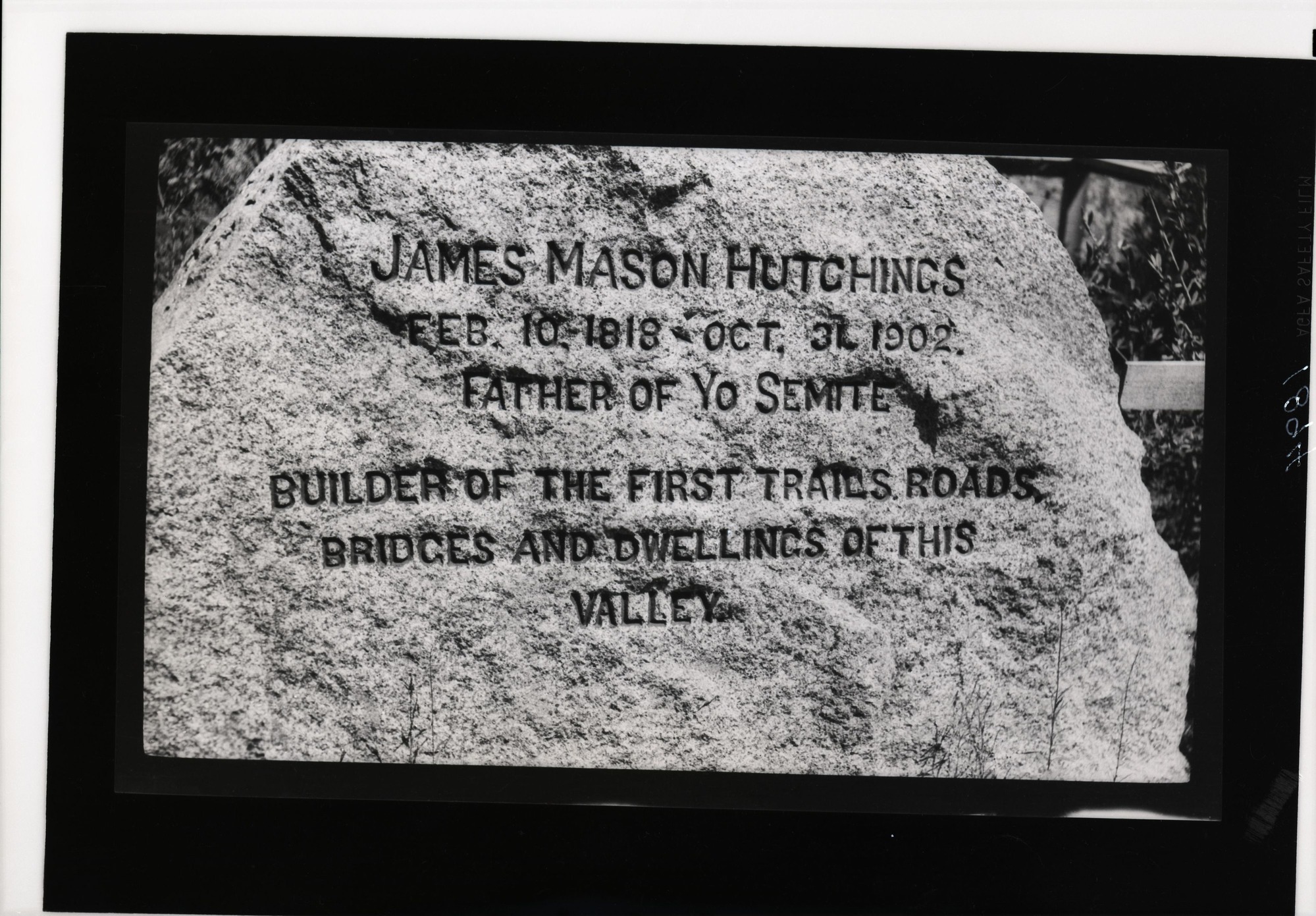 Copy neg. by Western Museum Lab. Hutchings' headstone