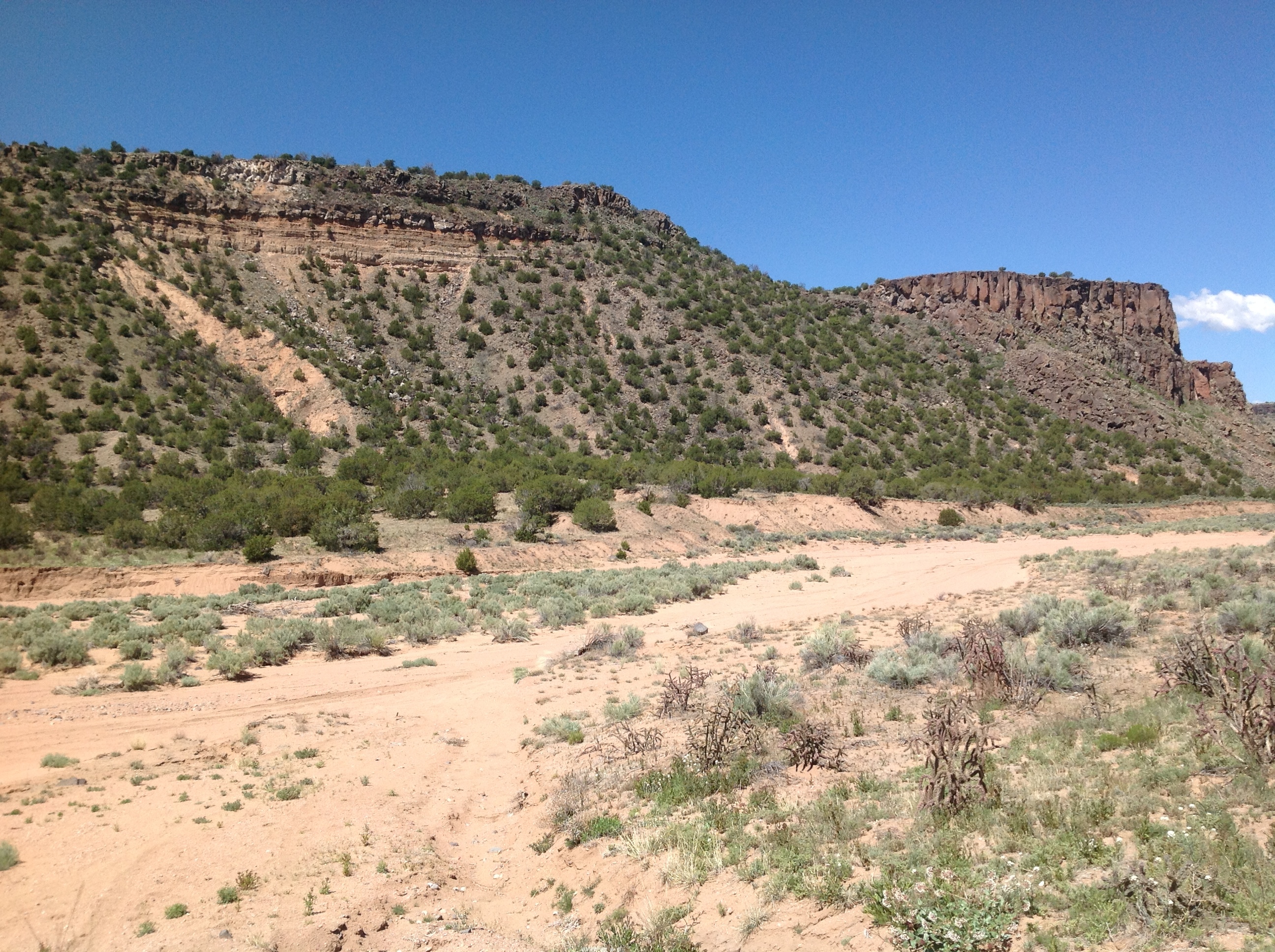 A dry river bed runs through Diablo Canyon in Santa Fe County, NM