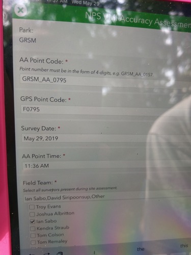 GRSM Accuracy Assessment. Plot Code: GRSM_AA_0795_1
