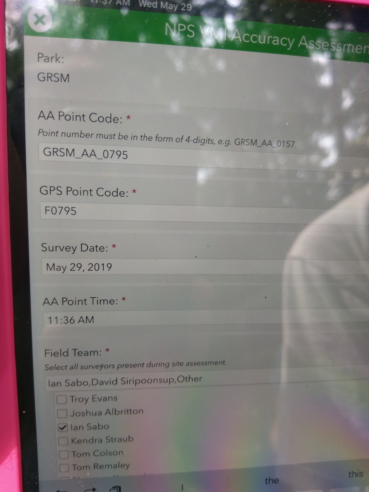 GRSM Accuracy Assessment. Plot Code: GRSM_AA_0795_1