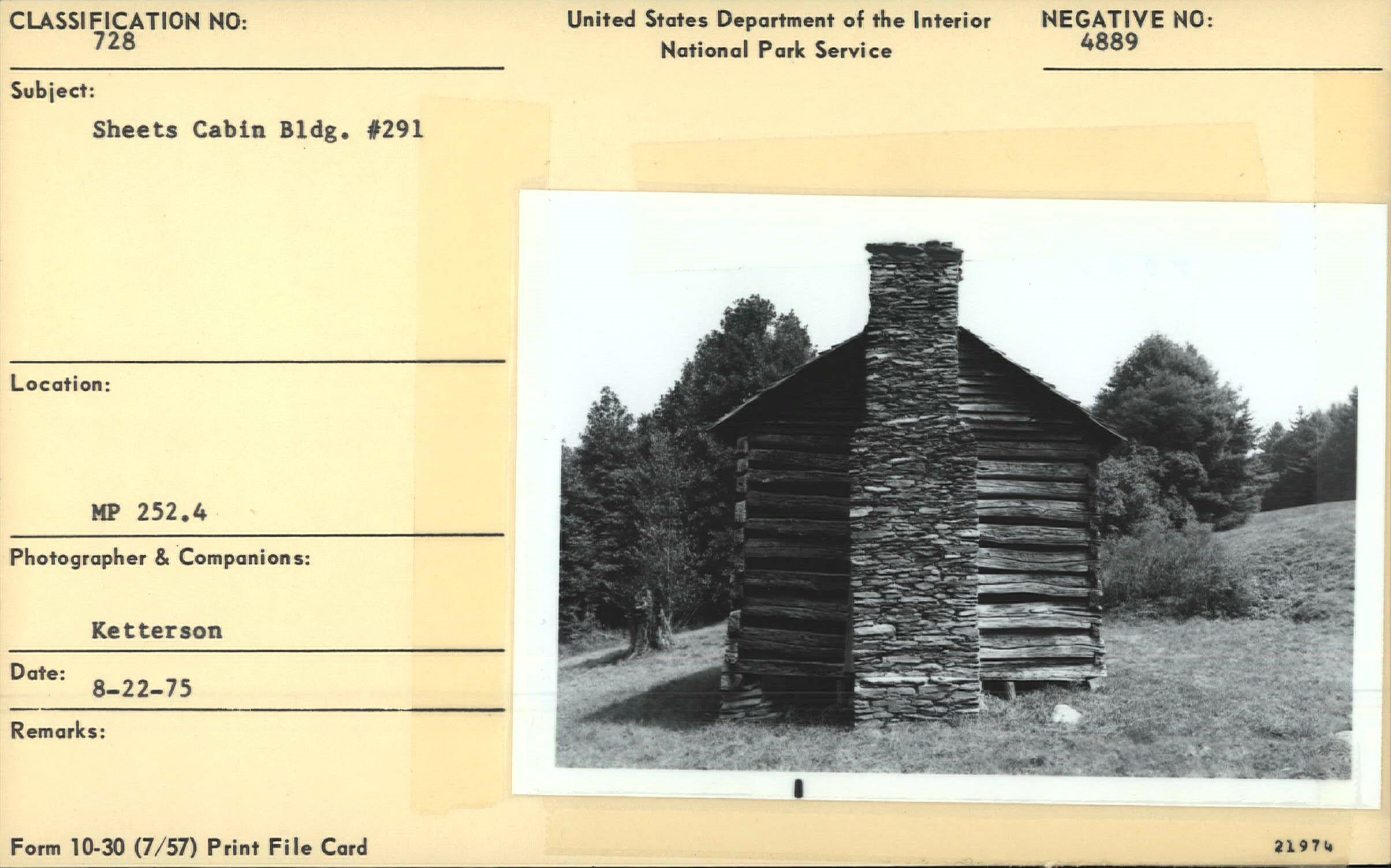 Sheets Cabin, Bldg. #291