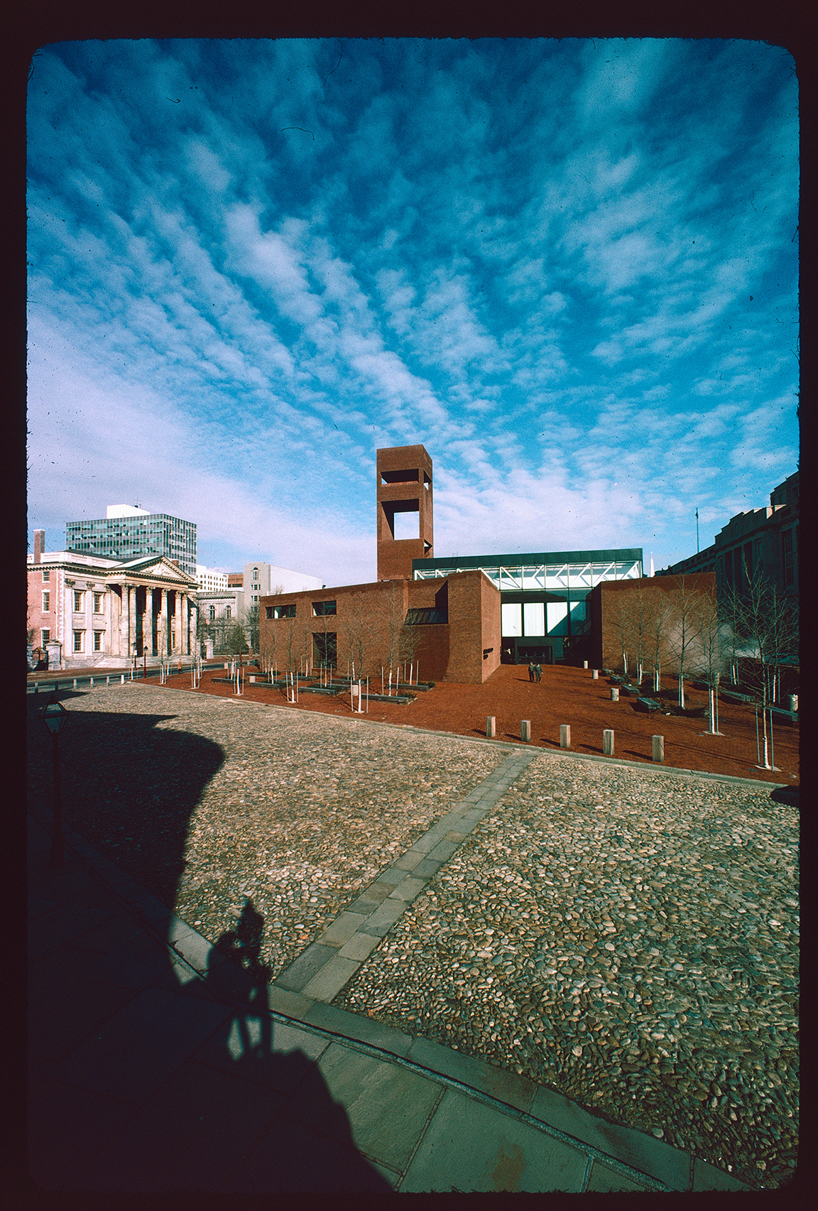 Old Visitor Center (101 South 3rd Street). Exterior. South side. Looking northeast from Dock Street.