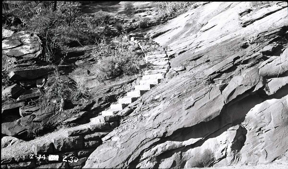 Canyon Overlook Trail and the stairs in path.