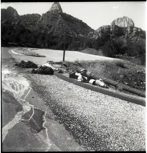 BW photos of rock slides in Kolob Canyons - 2x2.