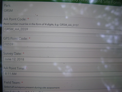 GRSM Accuracy Assessment. Plot Code: GRSM_AA_0559_1