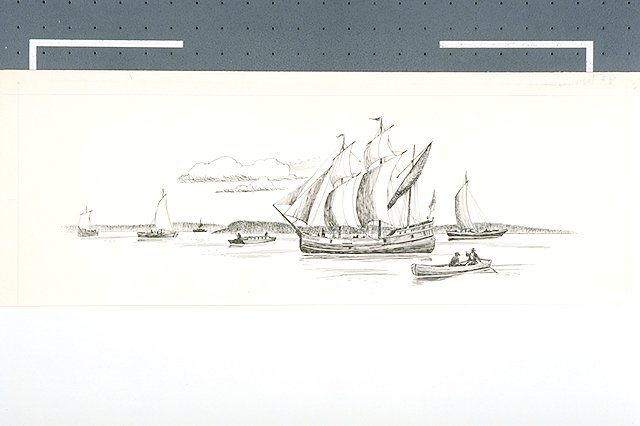 Scene of traffic on the Potomac River. Traffic on the river consisted of pinnaces, canoes, scows, ketches, sloops and boats of all shapes some of which are depicted in this illustration.