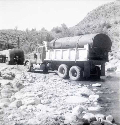Construction vehicles during chipsealing of Kolob Canyon Road.