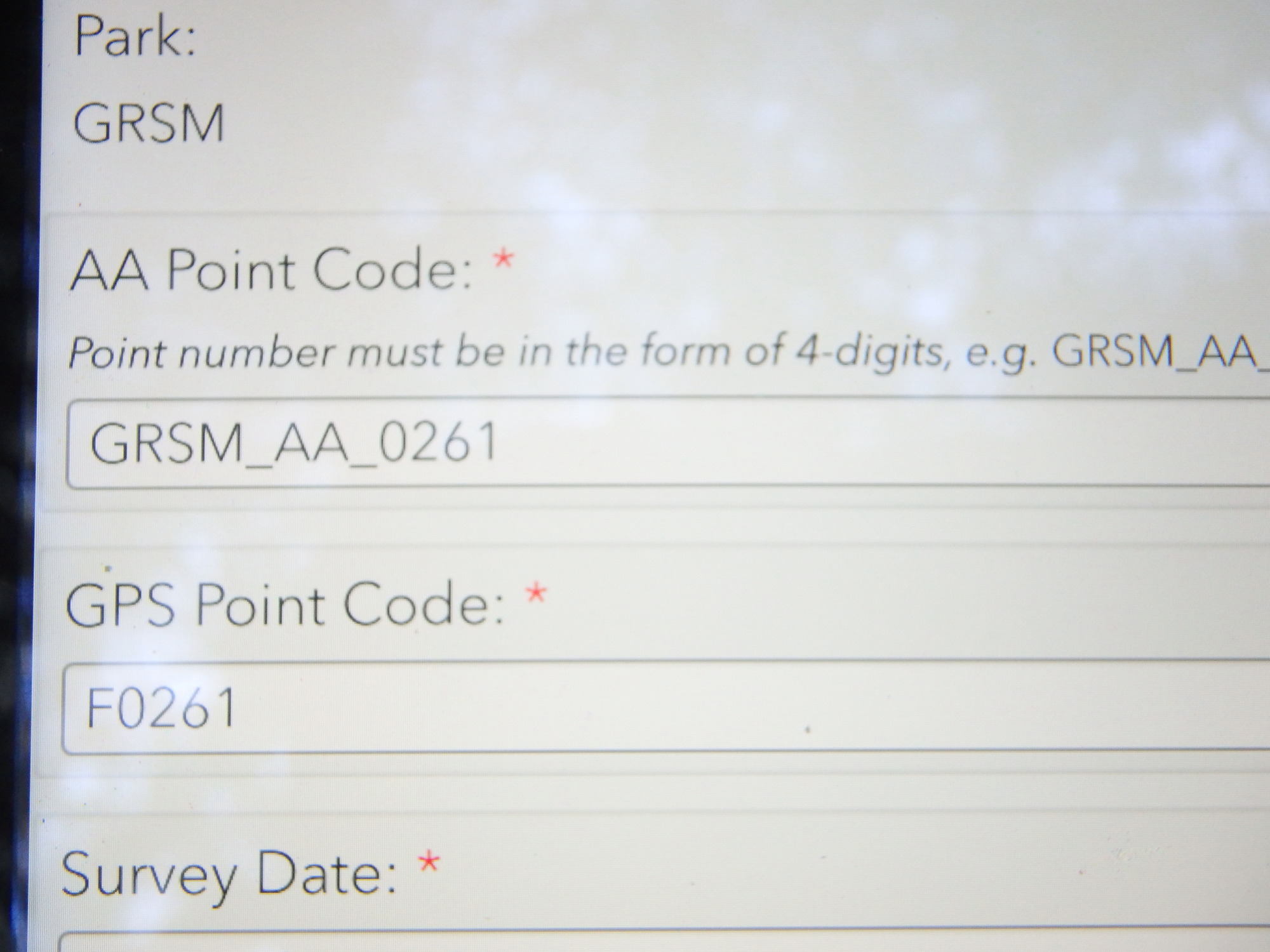 GRSM Accuracy Assessment. Plot Code: GRSM_AA_0261_1
