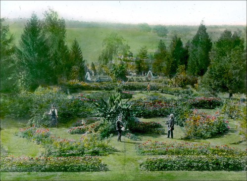 Colorized image showing the Hampton gardens in bloom.