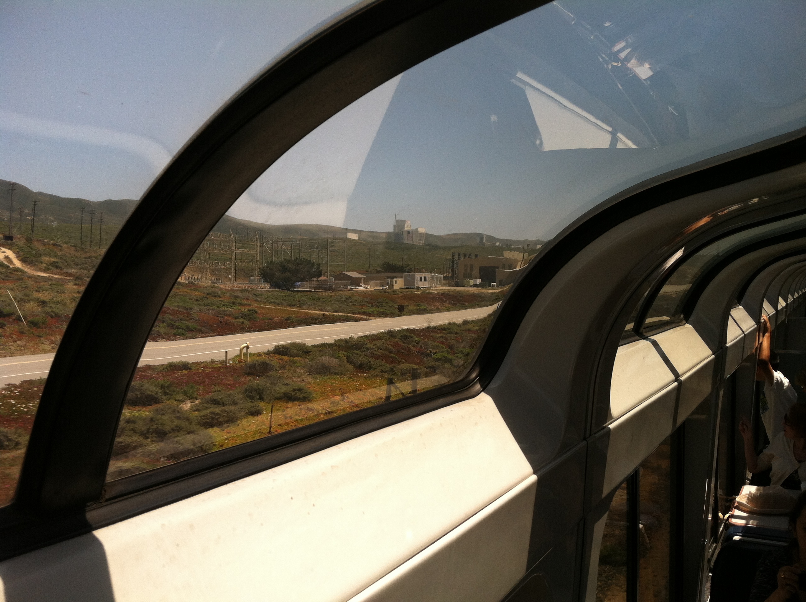 View of an air force base from inside a train