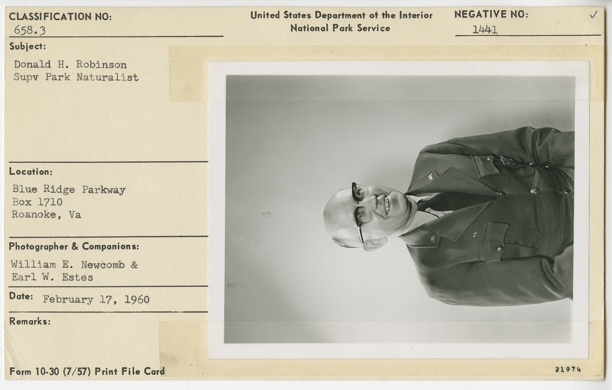 Donald H. Robinson, Supervisory Park Naturalist