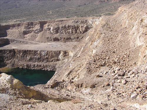 Morning Star Mine, an abandoned open pit gold mine with large waste rock piles.