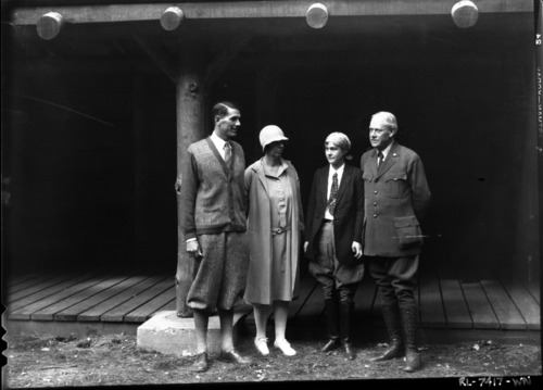 Copy Neg: Leroy Radanovich, June 1997. L to R: Dr. & Mrs. Don Tresidder, Betty Mather and Dir. Stephen Mather. Written on the original envelope - "Excellent likeness"