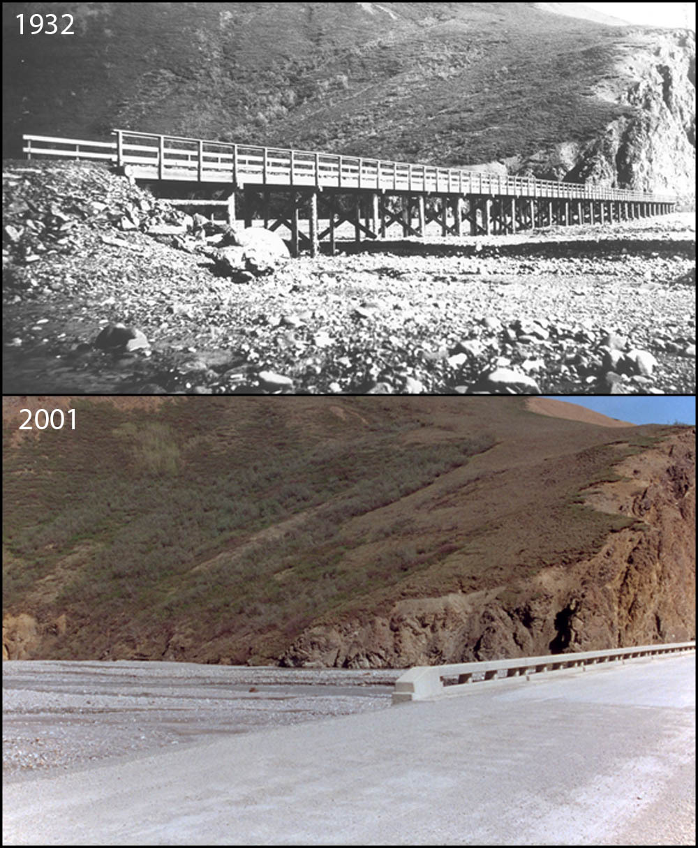 A photo pair showing Human Development and Impacts at Toklat River: 1932-2001