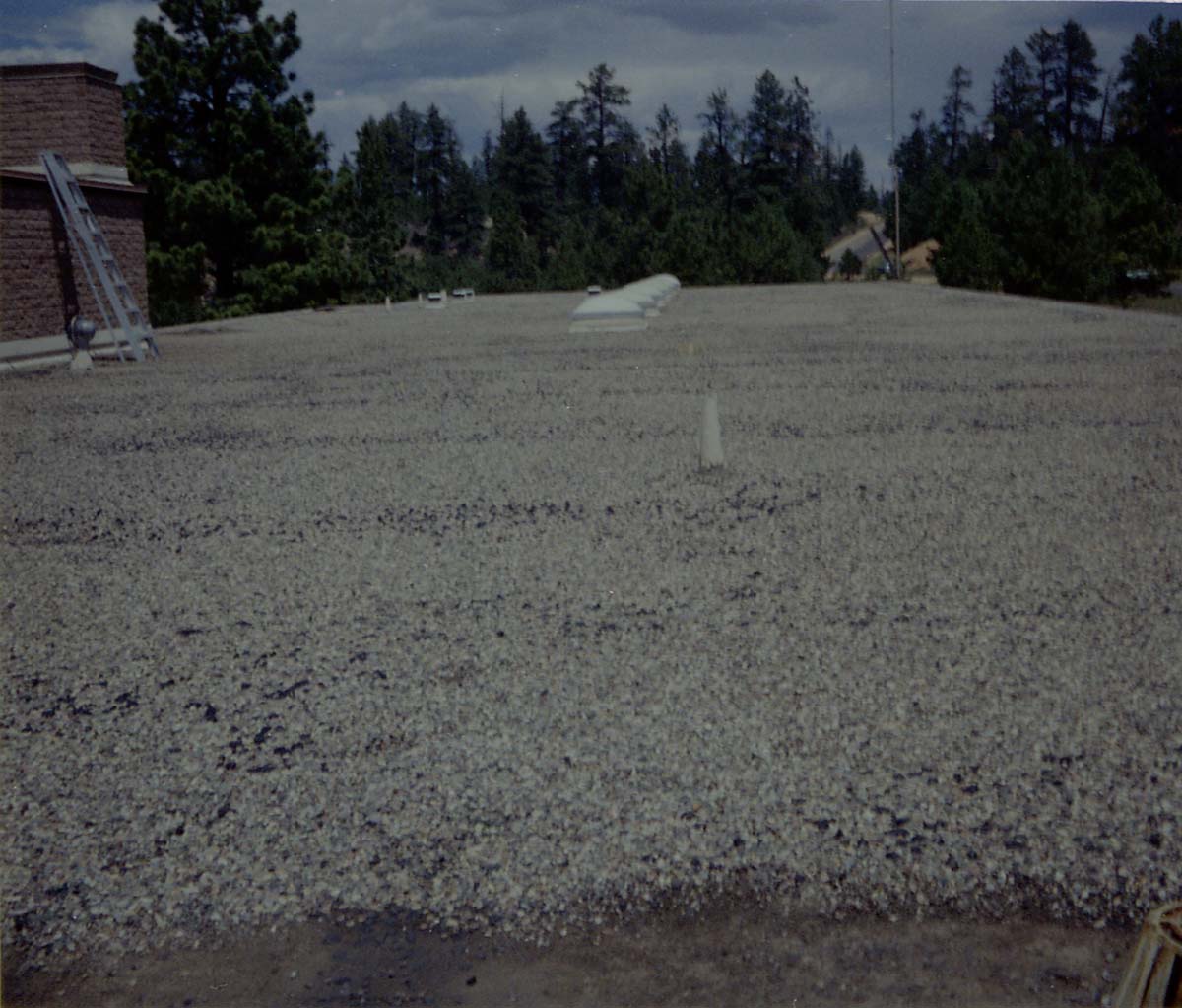 New layer of gravel spread during reroofing project. Bryce Canyon National Park.
