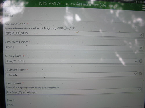 GRSM Accuracy Assessment. Plot Code: GRSM_AA_0475_1