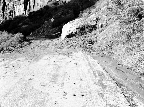 Mud and rock slides on park road near Weeping Rock and Red Point.