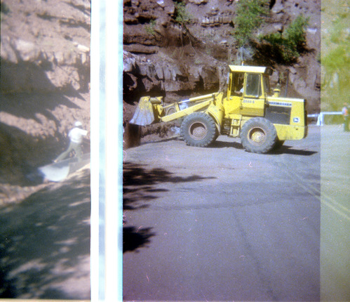 Tractor performing graveling/draining operations along the Zion-Mt. Carmel switchbacks.