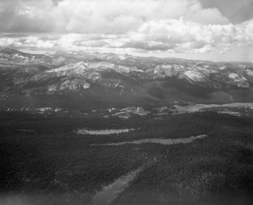 Aerial photograph of flight over park.