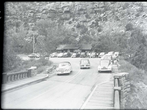 Parking area at Zion Museum and headquarters building.