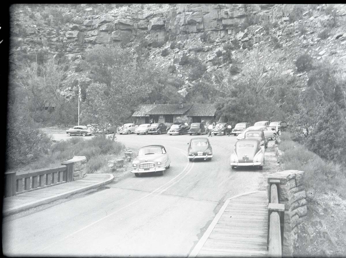 Parking area at Zion Museum and headquarters building.