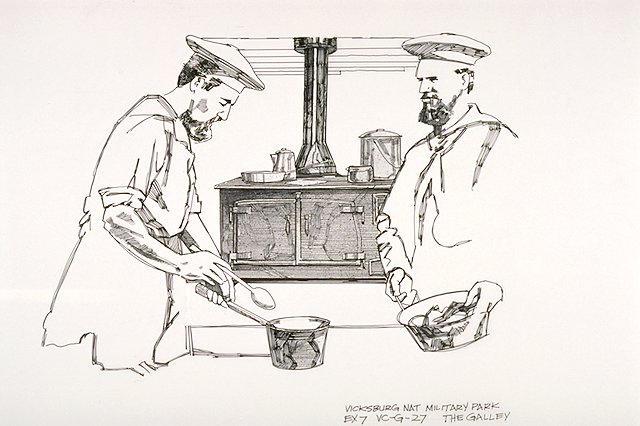 Cooks working in the galley aboard the ironclad gunboat USS Cairo.