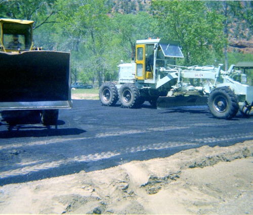 Construction vehicles during the utilities project at Zion Lodge.