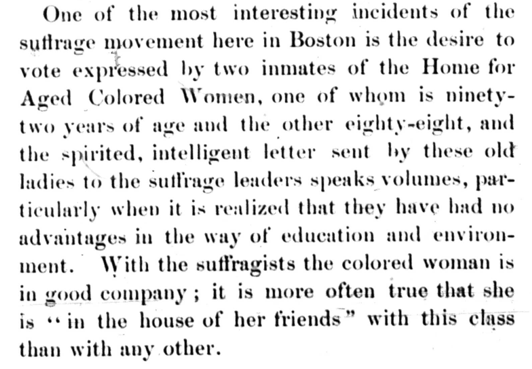 Clipping of the article "Colored Women and Suffrage" in the Woman's Era Vol. 2, no. 7, November 1895.