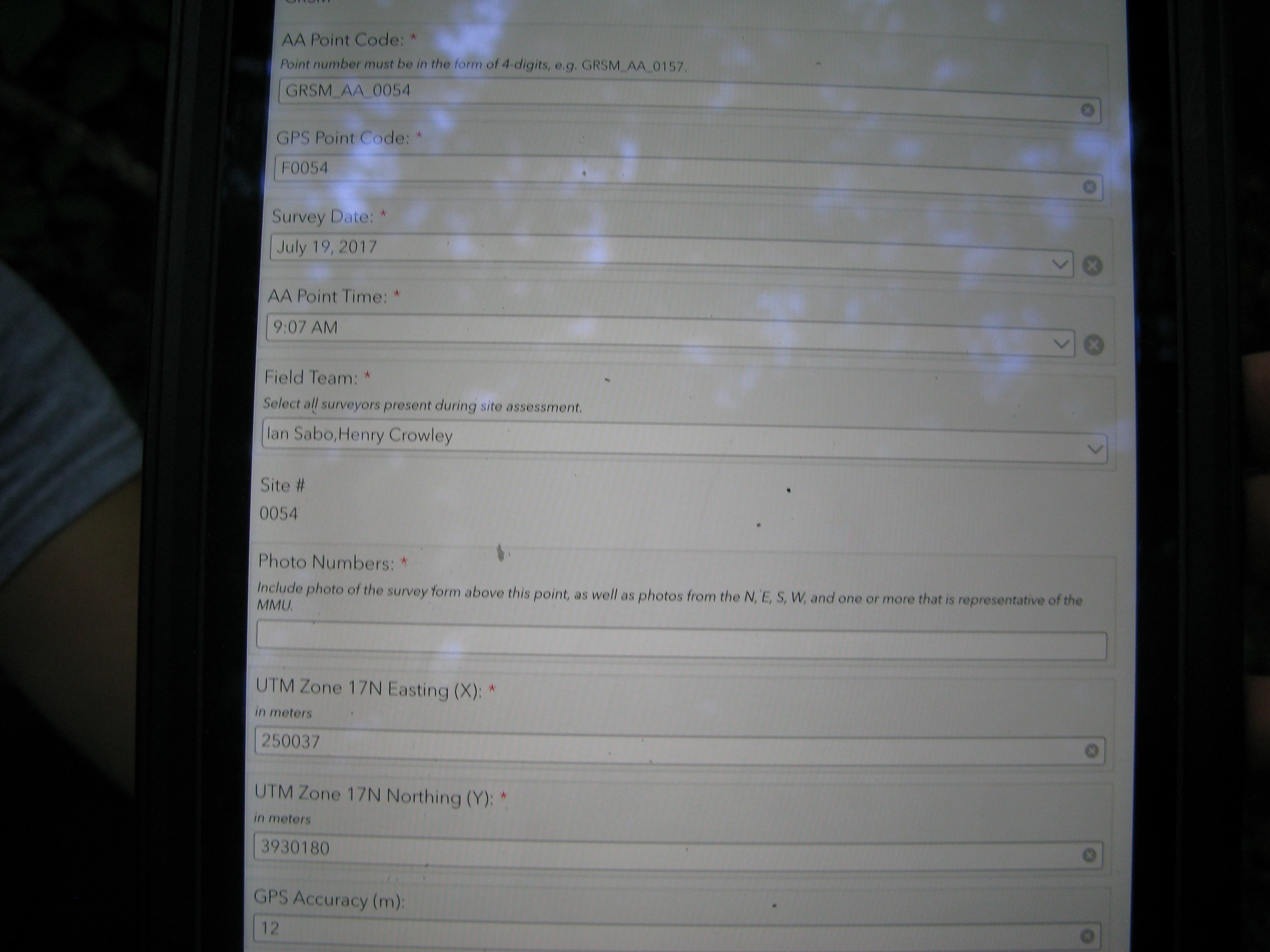 GRSM Accuracy Assessment. Plot Code: GRSM_AA_0054_1