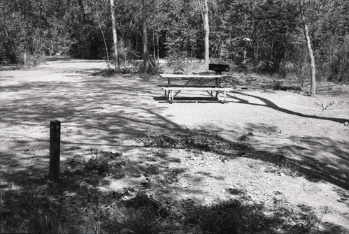 Campsite A3 with picnic table and grill at the South Campground.