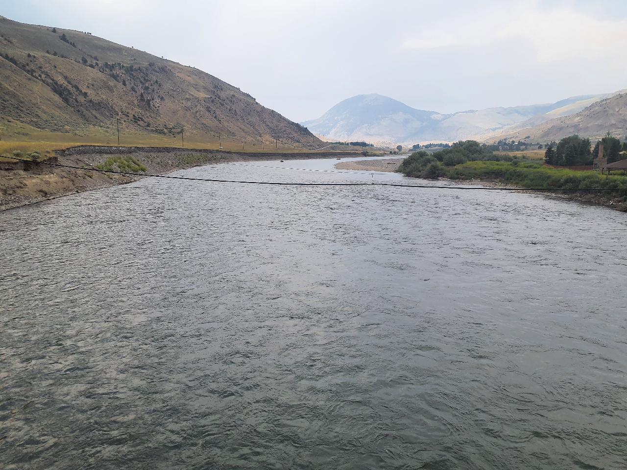 Yellowstone River at Corwin Springs, MT looking downstream on July 17, 2024.