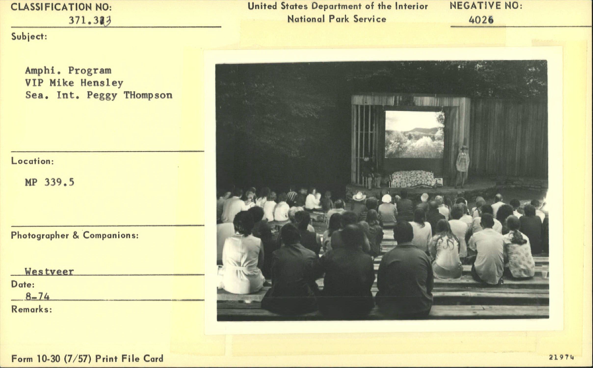 Amphitheater program with Seasonal Interpreter Peggy Thompson and VIP Mike Hensley