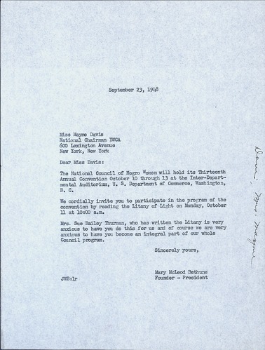 National Council of Negro Women, Correspondence, 1948