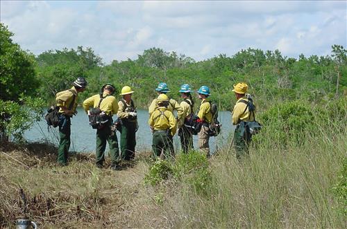 Firefighters on prescribed burns in Everglades NP 2003