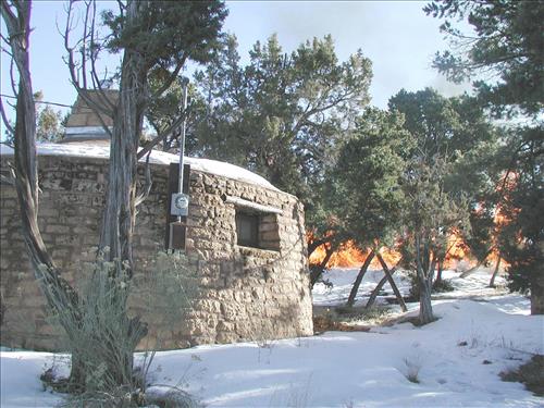 Brush pile burn as part of fuel reduction, Mesa Verde National Park, Jan. 2002