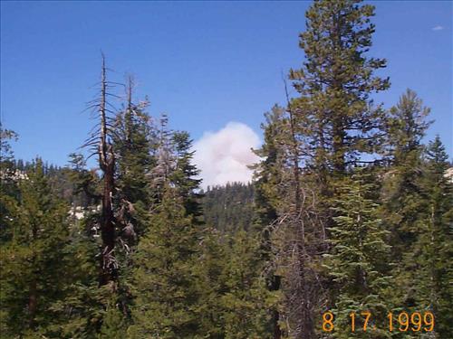 Distance views of smoke from the LeConte wildland fire, August 17, 1999, Yosemite National Park
