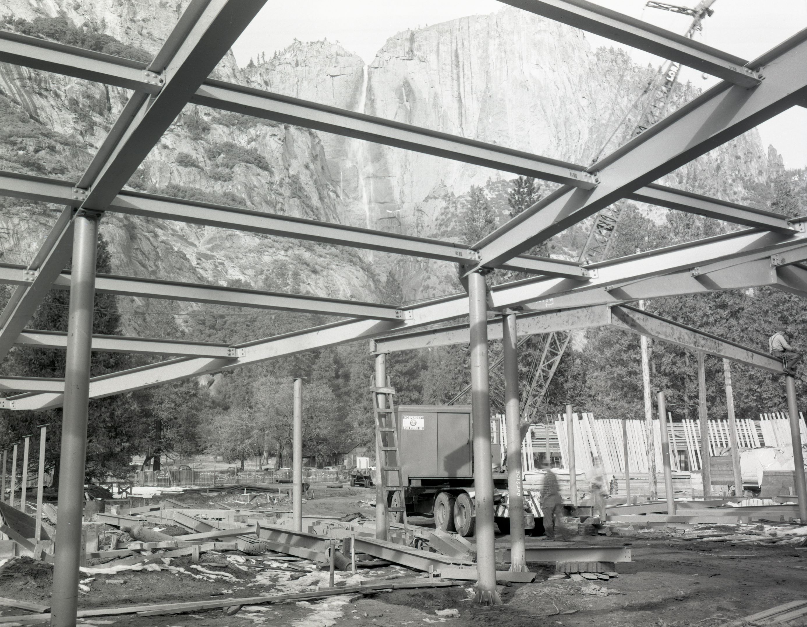 Construction of the New Yosemite Lodge 1955-1956. 7 negatives of December 13, 1955 including Cedar Cottage.