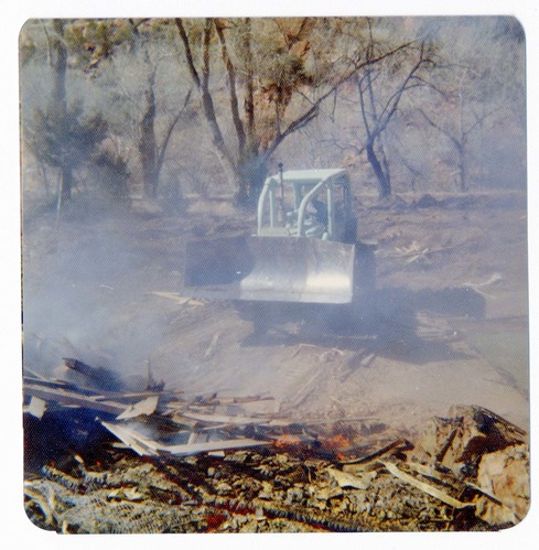 The destruction of the lodge pool and bathhouse.