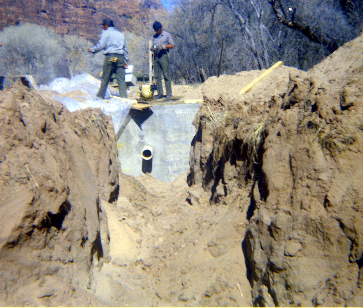 Workers digging during the Zion Lodge utilities project.