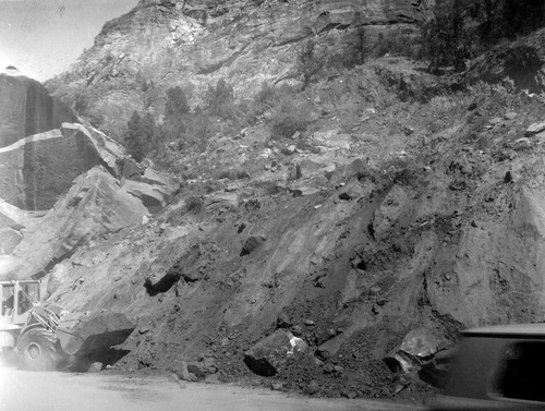 Flood damage repair - Zion Canyon, December 1966 flood. Between Birch Creek and Pine Creek on scenic drive.