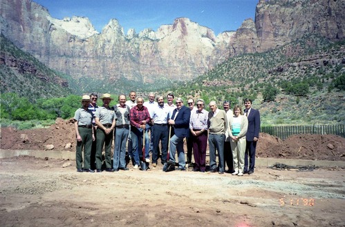 Color Photos of groundbreaking ceremony for remodeling of headquarters / visitor center building.