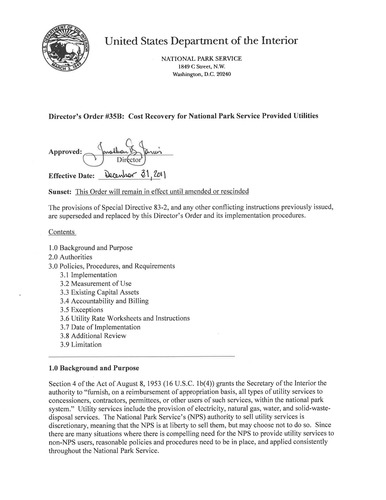 Director's Order 35B: Sale of NPS Produced Utilities