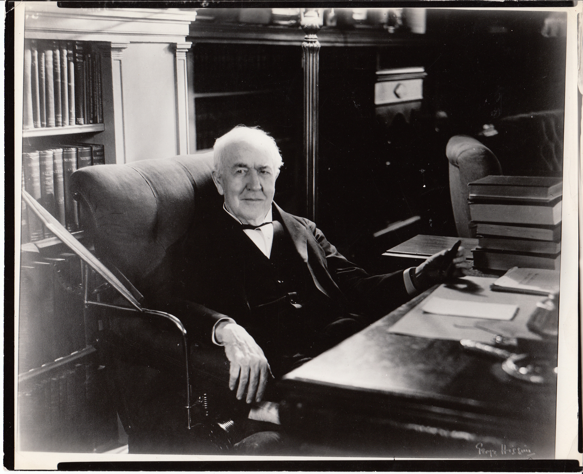 Thomas Edison seated at his desk in Glenmont.