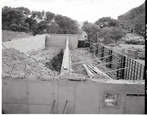 Forms in place for pouring west basement wall, east and center walls complete at Mission 66 Visitor Center and Museum.