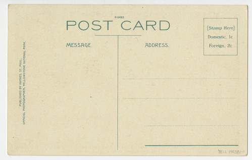 No. 213. Grand Canyon Hotel, Lounge Toward Office, Yellowstone Park (Postcard)