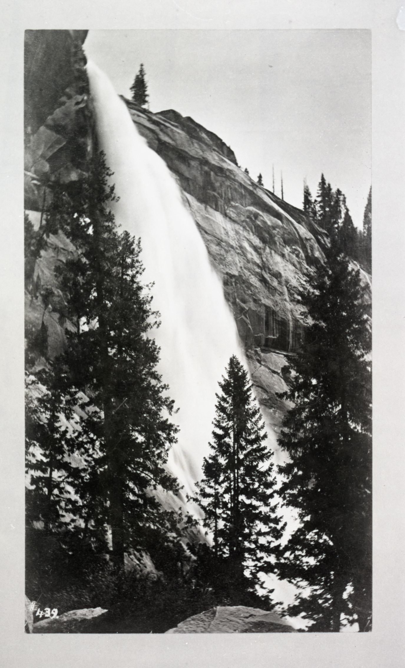 Copy Neg: Dec. 1976. Fiske cabinet photograph, copied courtesy of Laura Jane Conway (mother of Dean Conway - manager of the Y. P. & C. Co. stables). Profile of Nevada Fall. #439.