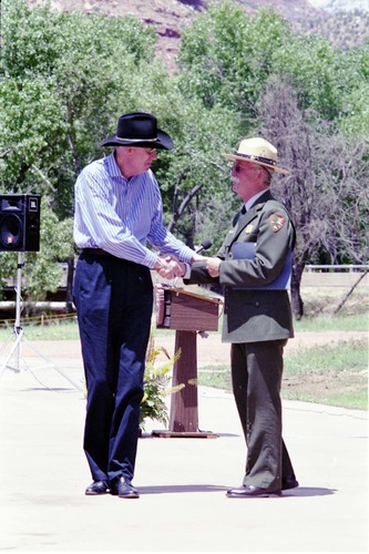 Color Photos of the opening celebration for the new visitor center - Same day as the official shuttle launch.