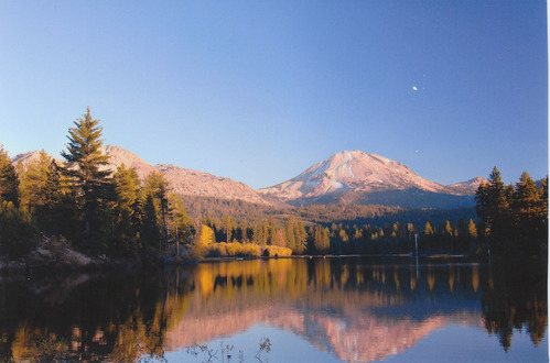 Lassen Peak and Chaos Crags Reflecting on Manzanita Lake