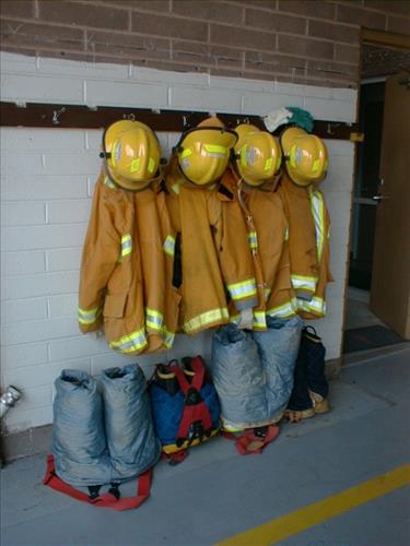 Fire engines at Ash Mountain Headquarters Fire Station, Sequoia and Kings Canyon National Parks, May 2002
