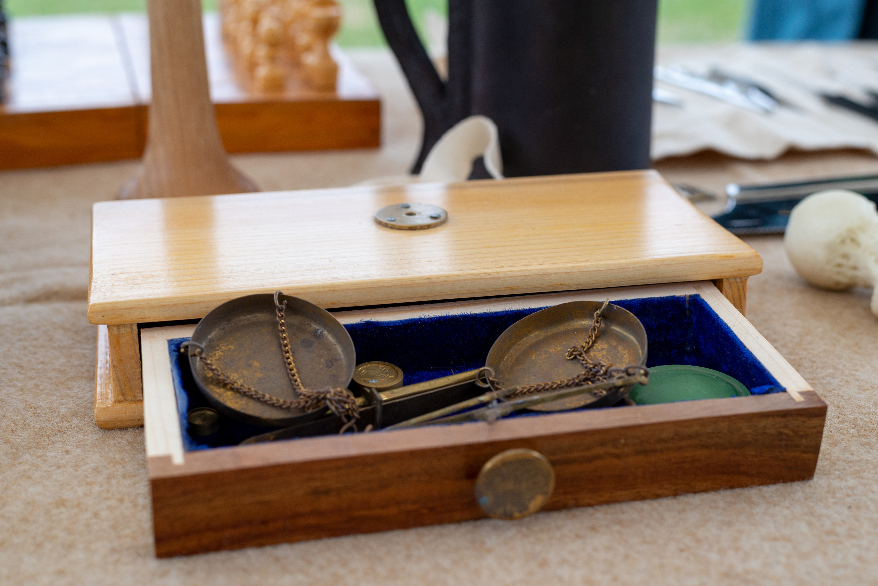A Civil War era weight scale in a living history display.